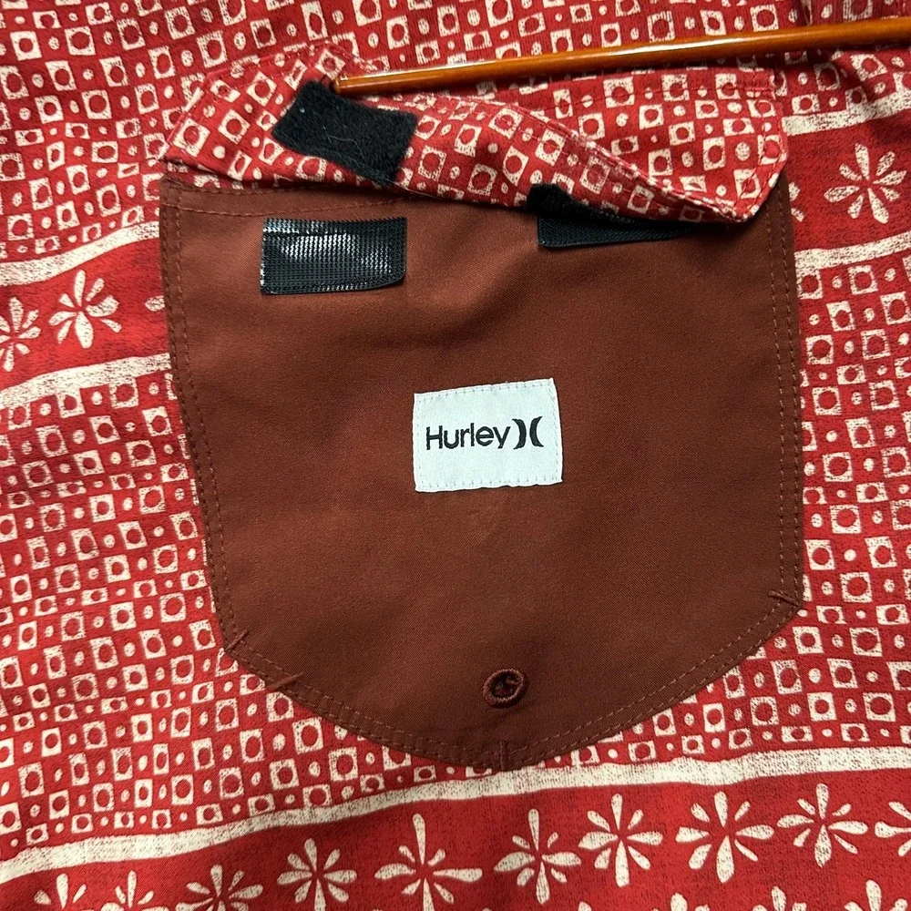 Hurley Boardshorts Mens 31‎ Red Cream Pattern Hurley Leg Logo Y2K Surf Swimwear